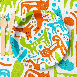 Abstract kattenpatroon grillige moderne huisdieren papieren bordje