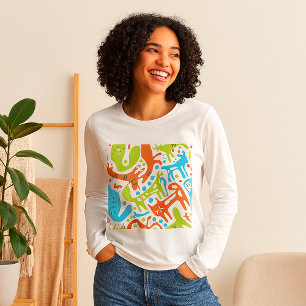 Abstract kattenpatroon grillige moderne huisdieren t-shirt