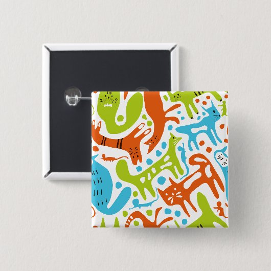 Abstract kattenpatroon grillige moderne huisdieren vierkante button 5,1 cm (Voorkant /achterkant)