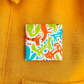 Abstract kattenpatroon grillige moderne huisdieren vierkante button 5,1 cm