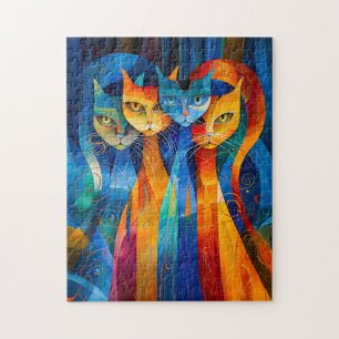Abstract kattenportret te midden van galactische w legpuzzel