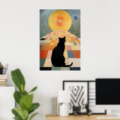 Abstract kattenschilderij - Zwarte kat en zon Poster (Thuiskantoor)