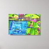 Abstract Kids Drawing Poolside Fun Canvas Afdruk (Voorkant)