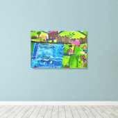 Abstract Kids Drawing Poolside Fun Canvas Afdruk (Insitu (Houten vloer))