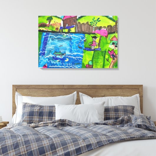 Abstract Kids Drawing Poolside Fun Canvas Afdruk (Insitu (Slaapkamer))