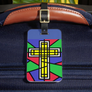 Abstract kleurenkruis ontwerp bagagelabel