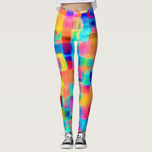 Abstract kleurenraster leggings (Voorkant)
