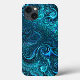 Abstract kleurig blauw en Blauwgroen spiraal patro iPhone 13 Hoesje