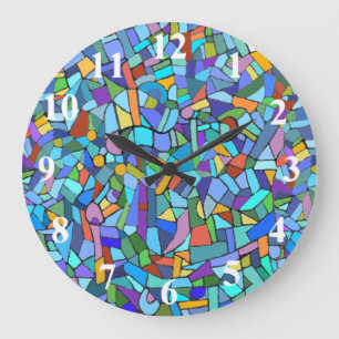 Abstract kleurig blauw mozaïekpatroon grote klok