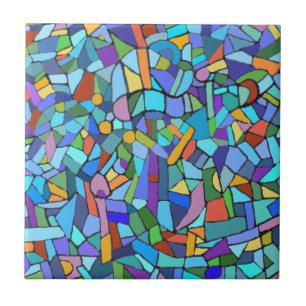 Abstract kleurig blauw mozaïekpatroon tegeltje