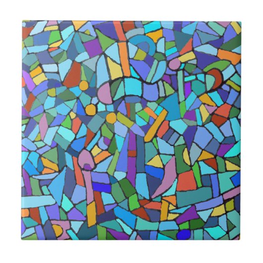 Abstract kleurig blauw mozaïekpatroon tegeltje (Voorkant)