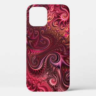 Abstract kleurig Burgundy Carmine Spiral Patroon iPhone 12 Hoesje