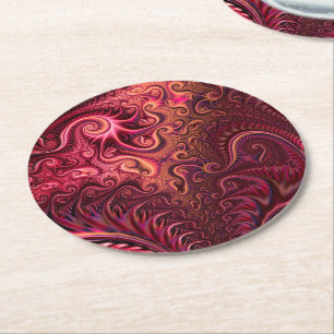 Abstract kleurig Burgundy Carmine Spiral Patroon Ronde Kartonnen Onderzetter