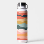 Abstract kleurrijk aards koraal streep patroon waterfles (Achterkant)