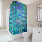 Abstract Kleurrijk Blauw Golvend Mozaïek Retro Douchegordijn (In situ)