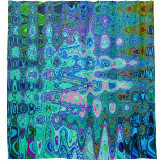 Abstract Kleurrijk Blauw Golvend Mozaïek Retro Douchegordijn (Voorkant)