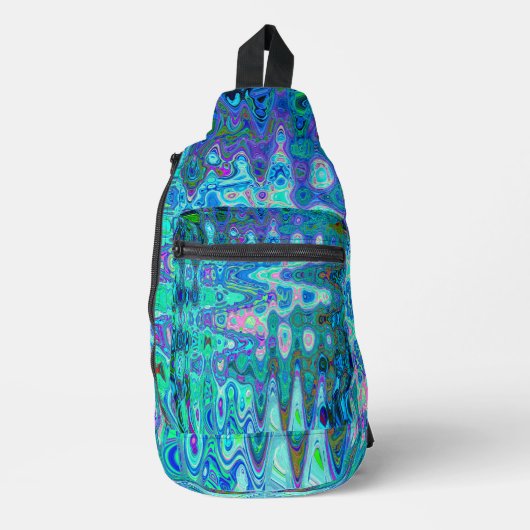 Abstract Kleurrijk Blauw Golvend Mozaïek Retro Sling Bag (Voorkant)