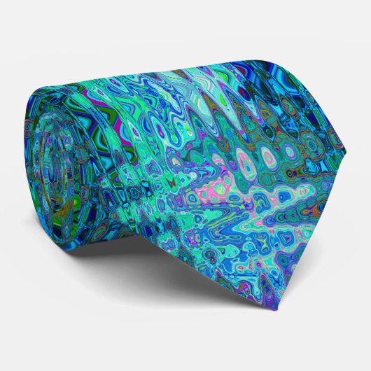 Abstract Kleurrijk Blauw Golvend Mozaïek Retro Stropdas (Opgerold)