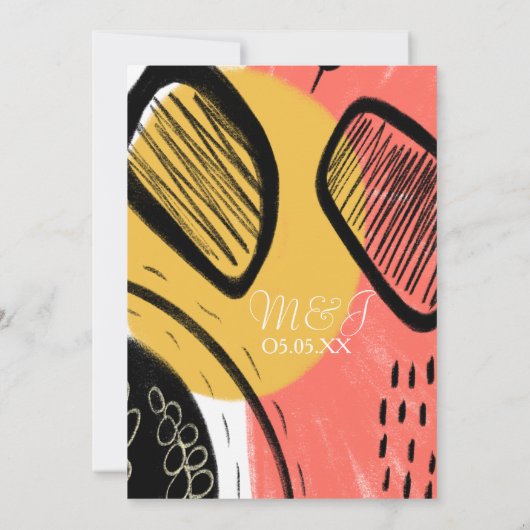Abstract kleurrijk bold modern bruiloft geel kaart (Achterkant)