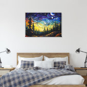 Abstract kleurrijk bosboom zonsondergang landschap canvas afdruk (Insitu (Slaapkamer))