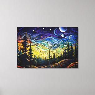 Abstract kleurrijk bosboom zonsondergang landschap canvas afdruk