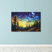 Abstract kleurrijk bosboom zonsondergang landschap canvas afdruk (Insitu (Houten vloer))