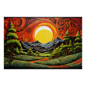 Abstract kleurrijk bosboom zonsondergang landschap perfect poster (Voorkant)