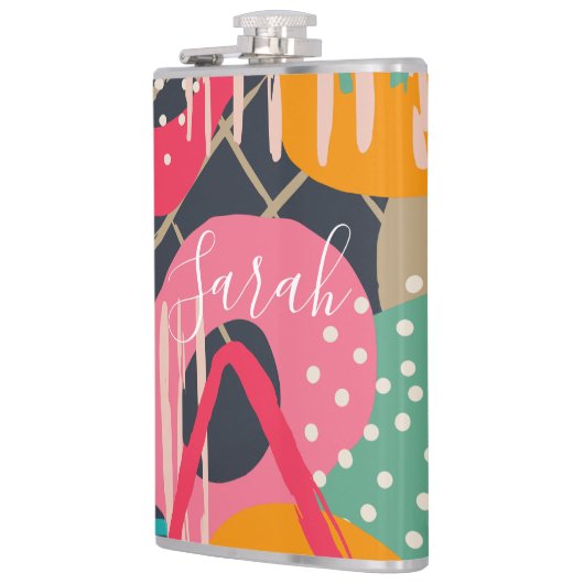 Abstract Kleurrijk Geometrisch Monogram Naam Ontwe Heupfles (Links)