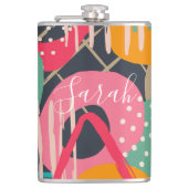 Abstract Kleurrijk Geometrisch Monogram Naam Ontwe Heupfles (Voorkant)