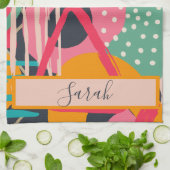 Abstract Kleurrijk Geometrisch Monogram Naam Ontwe Theedoek (Gevouwen)