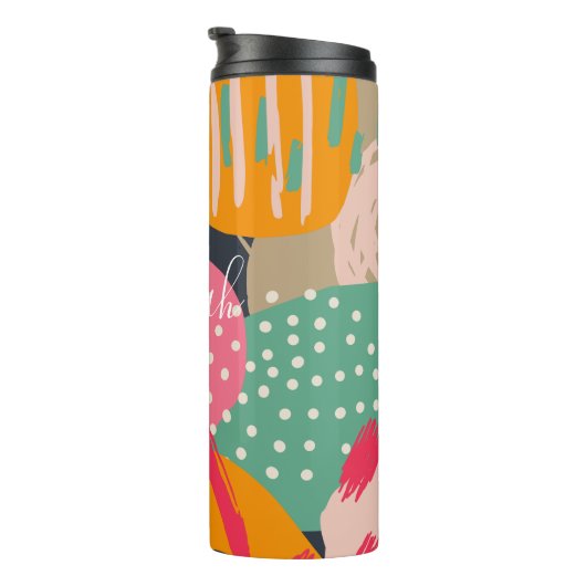 Abstract Kleurrijk Geometrisch Monogram Naam Ontwe Thermosbeker (Geroteerd rechts)