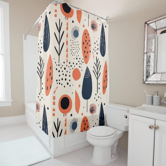 Abstract kleurrijk herfst sinaasappel beige bloemm douchegordijn (In situ)