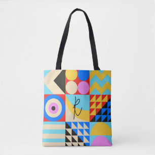 Abstract kleurrijk modern geometrisch monogram draagtas