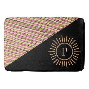 Abstract kleurrijk modern monogram Gold Black Badmat