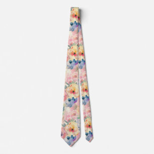Abstract Kleurrijk Pastel Bloemen Bloemmotief Stropdas