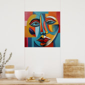 Abstract Kleurrijk Schilderen van een Gezicht Poster (Keuken)