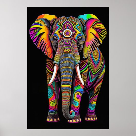 Abstract Kleurrijk Schilderen van een Olifant 2:3 Poster (Voorkant)