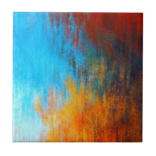 Abstract kleurrijk turkooisblauw, oranje en rood tegeltje