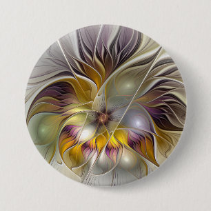 Abstract Kleurrijke Fantasie Bloem Moderne Fractal Ronde Button 7,6 Cm