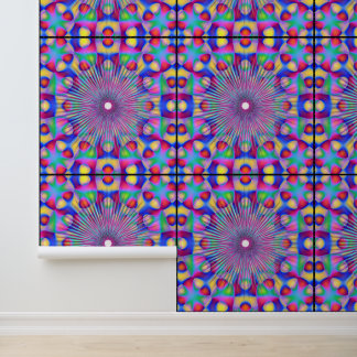 Abstract kleurrijke Pauwenveer Mandala Kunst Behang