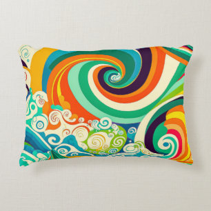 Abstract Kleurrijke Retro 70s Hippie Golven Kunstw Accent Kussen