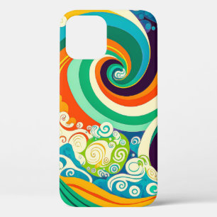 Abstract Kleurrijke Retro 70s Hippie Golven Kunstw iPhone 12 Pro Hoesje
