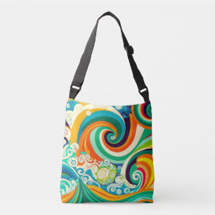 Abstract Kleurrijke Retro 70s Hippie Golven Kunstw Crossbody Tas