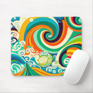 Abstract Kleurrijke Retro 70s Hippie Golven Kunstw Muismat