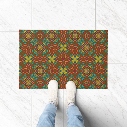 Abstract Kleurrijke Retro Hippie Boho Pattern Trib Deurmat (Binnen)