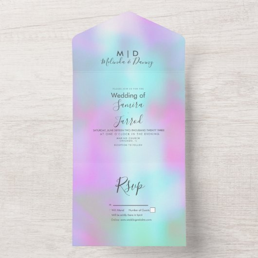 Abstract Kleurrijke Roze Blauwe Paarse Trouw  All In One Uitnodiging (Binnen)