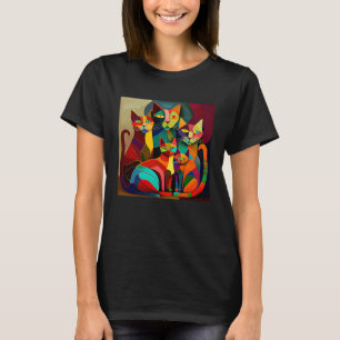Abstract Kleurrijke Vrouw Picatsso Kat Ontwerpen T-shirt