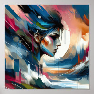 Abstract kleurrijke vrouwen gezichts muur decor po poster