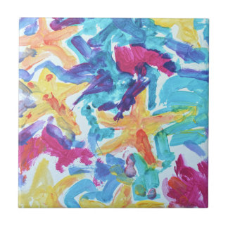 Abstract Kleurrijke Zeester Kunst Keramische Tegel Tegeltje