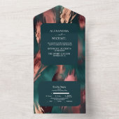 Abstract koper donkergroen stoffig roze bruiloft all in one uitnodiging (Binnen)